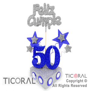 ADORNO TAMBOR GRANDE 50 AOS F/CUMPLE TEL 50 AZUL BASE PLATA x 1